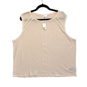 GAP Linen Blend Embroidered Sleeveless Top NWT Women's Size XXL Pearl Rose Pink